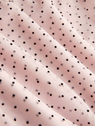 Mesh Low Rise Polka Dot Ruffled Flared Midi Skirt