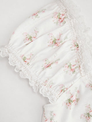 Floral Sweetheart Neckline Ruched Lace Trim Tie Front Top
