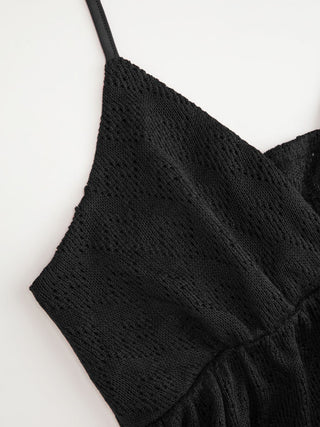Pointelle V-Neck Halter Ruffle Hem Cami Top