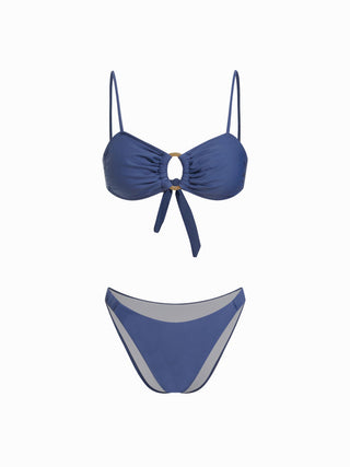 Sweetheart Floral Ruched O-Ring Bracelet Low Rise Bikini Set With Sarong