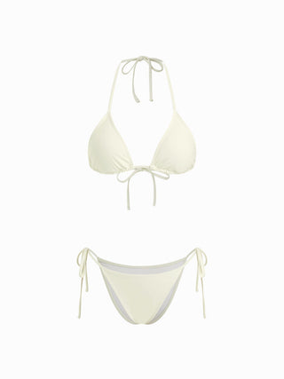 Mesh Halter Neckline Floral Asymmetrical Triangle Low Rise Tie Side Bikini Set
