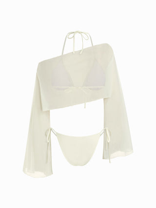 Mesh Halter Neckline Floral Asymmetrical Triangle Low Rise Tie Side Bikini Set