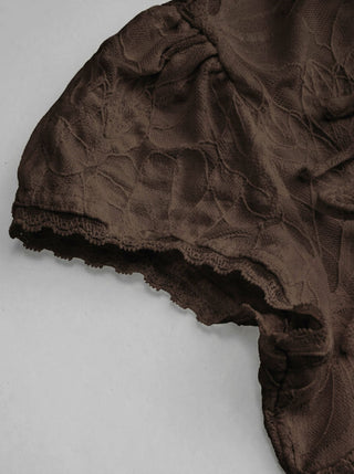 Lace Floral Stand Collar Bowknot Short Sleeve Top