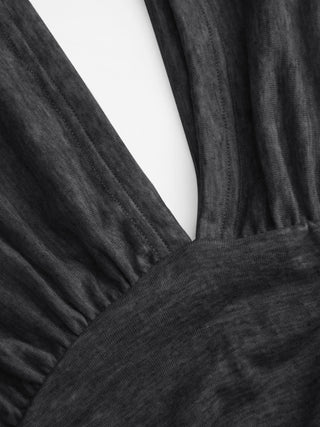 V-neck Batwing Sleeve Ruched Slim Tee