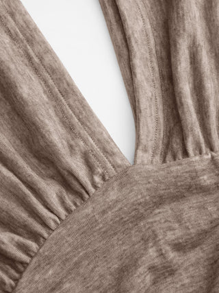 V-neck Batwing Sleeve Ruched Slim Tee