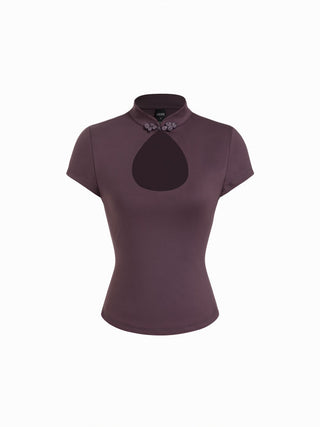 Mandarin Collar Short Sleeve Cut Out Top
