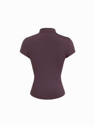 Mandarin Collar Short Sleeve Cut Out Top