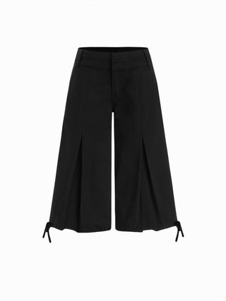 Washed Denim Low Rise Drawstring Hem Pleated Oversized Jogger Bermuda Jorts