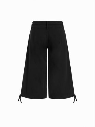 Washed Denim Low Rise Drawstring Hem Pleated Oversized Jogger Bermuda Jorts