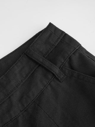 Washed Denim Low Rise Drawstring Hem Pleated Oversized Jogger Bermuda Jorts
