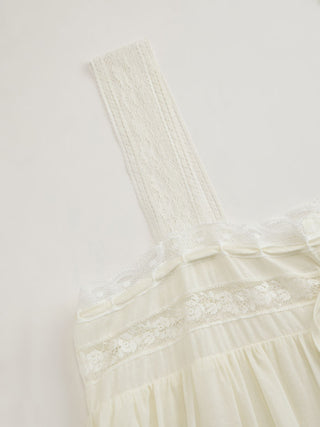 Cotton Square Neck Lace Trim Bowknot Maxi Dress