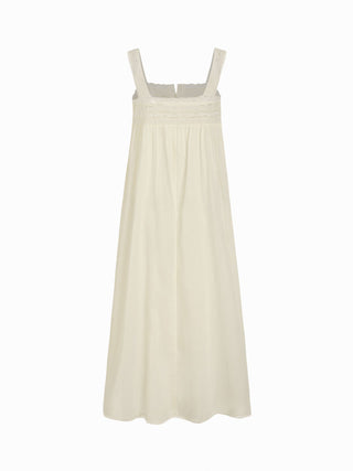 Cotton Square Neck Lace Trim Bowknot Maxi Dress