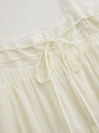 Cotton Square Neck Lace Trim Bowknot Maxi Dress