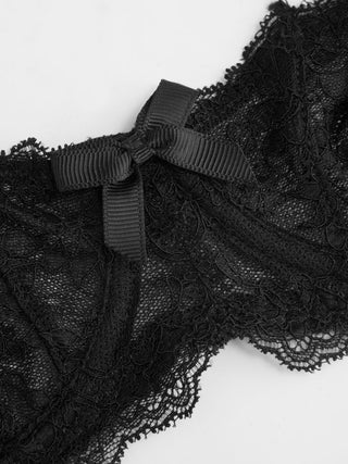 Lace Bowknot Square Neck Underwire Mid Rise Lingerie Set