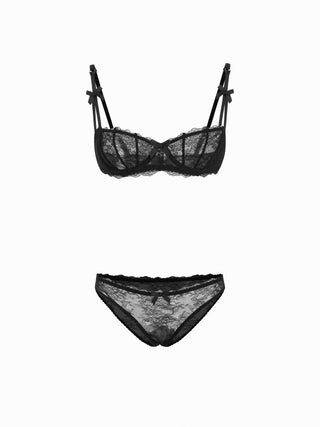 Lace Bowknot Square Neck Underwire Mid Rise Lingerie Set