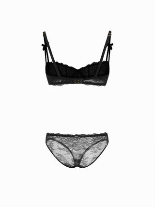 Lace Bowknot Square Neck Underwire Mid Rise Lingerie Set