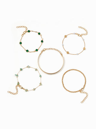 5PCS RHINESTONE & FAUX PEARL BRACELET SET
