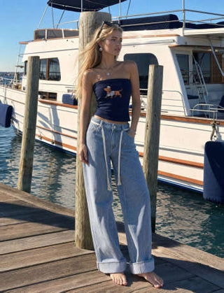 Cotton-blend Dog Graphic Bandeau Top