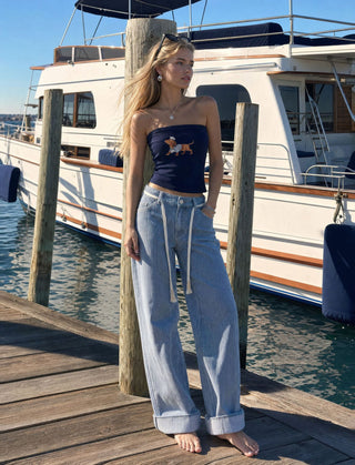 Cotton-blend Dog Graphic Bandeau Top