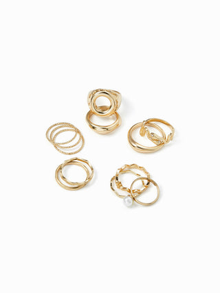 12PCS TURTLE & SNAKE & FAUX PEARL RING SET