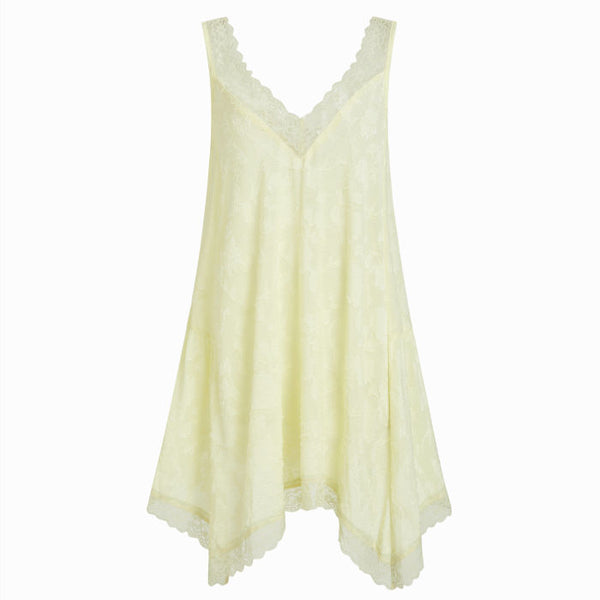 Jacquard Floral V-neck Lace Trim Hanky Hem Midi Nightdress