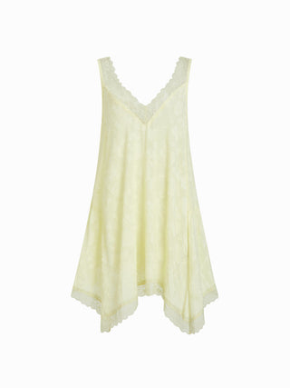 Jacquard Floral V-neck Lace Trim Hanky Hem Midi Nightdress