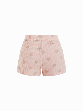Textured Star Graphic Crop Top & Mid Rise Drawstring Shorts Loungewear Set