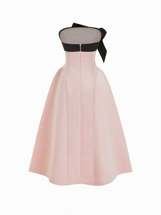 Woven Sculptural Bowknot Flared Bandeau Midi Dress For Date Wedding