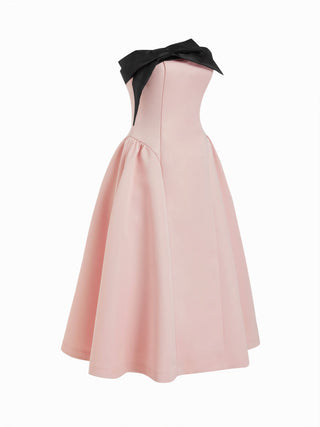 Woven Sculptural Bowknot Flared Bandeau Midi Dress For Date Wedding