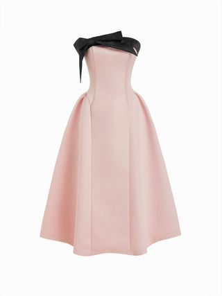 Woven Sculptural Bowknot Flared Bandeau Midi Dress For Date Wedding