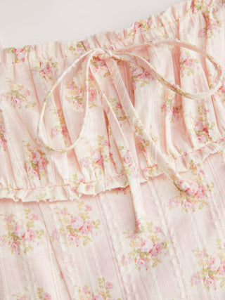 Cotton-blend Textured Floral Sweetheart Ruffle Lace Up Flared Maxi Dress