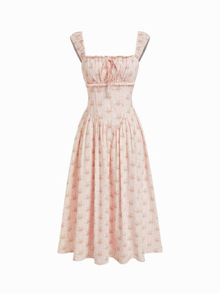 Cotton-blend Textured Floral Sweetheart Ruffle Lace Up Flared Maxi Dress