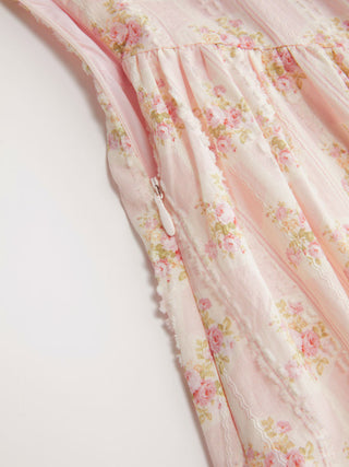 Cotton-blend Textured Floral Sweetheart Ruffle Lace Up Flared Maxi Dress
