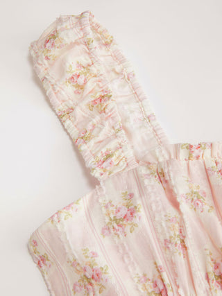 Cotton-blend Textured Floral Sweetheart Ruffle Lace Up Flared Maxi Dress