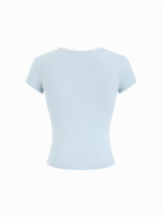 Cotton-blend Heart Bunny Graphic Lace Trim Tee