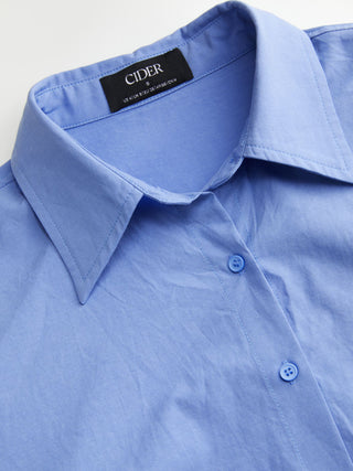 Cotton Collar Solid Long Sleeve Shirt