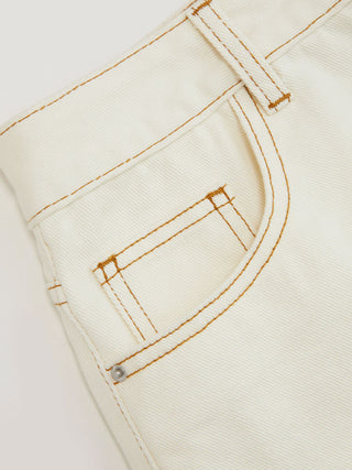 Denim Mid Rise Lace Trim Metal Detail Shorts