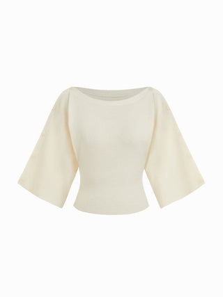 Knit Boat Neck Batwing Sleeve Sweater