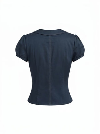 Cotton-blend Peter Pan Collar Puff Sleeve Blouse