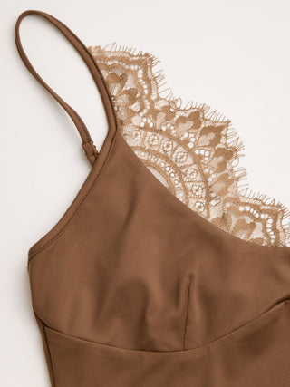 Scoop Neckline Scalloped Lace Trim Cami Bodysuit