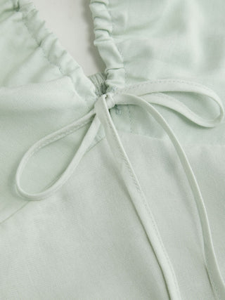 Cotton-blend Striped Halter Neckline Drawstring Peplum Hem Top
