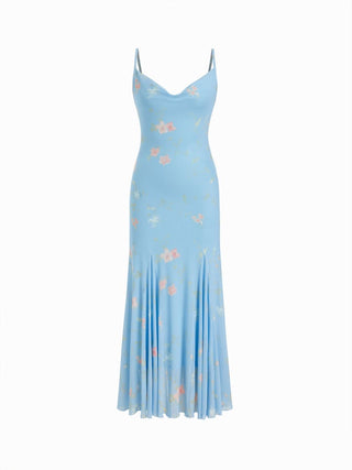 Mesh Sweetheart Floral A-line Maxi Dress
