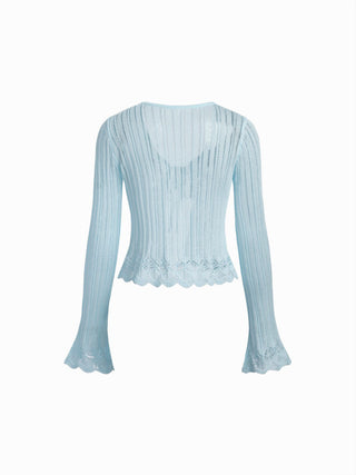Knit Textured V-neck Bell Sleeve Cardigan