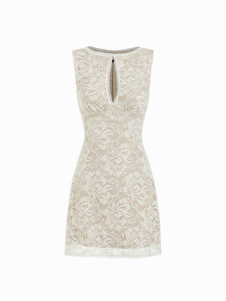 Lace Floral Cut Out Lace Trim Slim Mini Dress