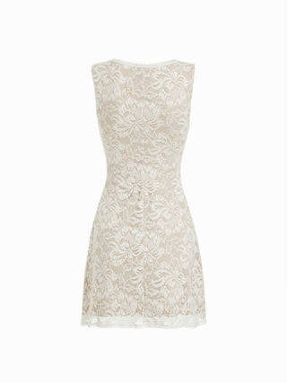 Lace Floral Cut Out Lace Trim Slim Mini Dress