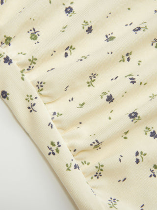 Cotton Pointelle Ditsy Floral Ruched Bowknot Crop Bandeau Top