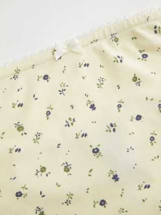 Cotton Pointelle Ditsy Floral Ruched Bowknot Crop Bandeau Top