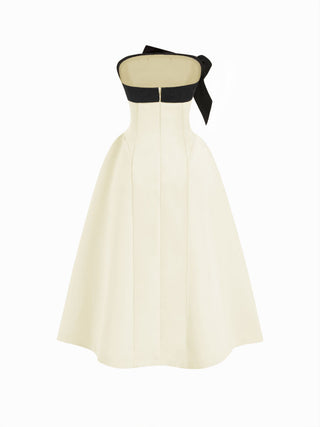 Woven Sculptural Bowknot Flared Bandeau Midi Dress For Date Wedding
