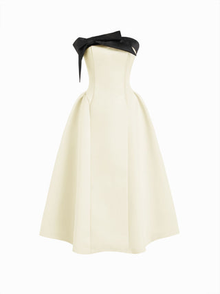 Woven Sculptural Bowknot Flared Bandeau Midi Dress For Date Wedding