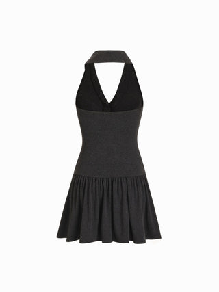 Halter Asymmetrical V-neck Slim Flared Mini Dress